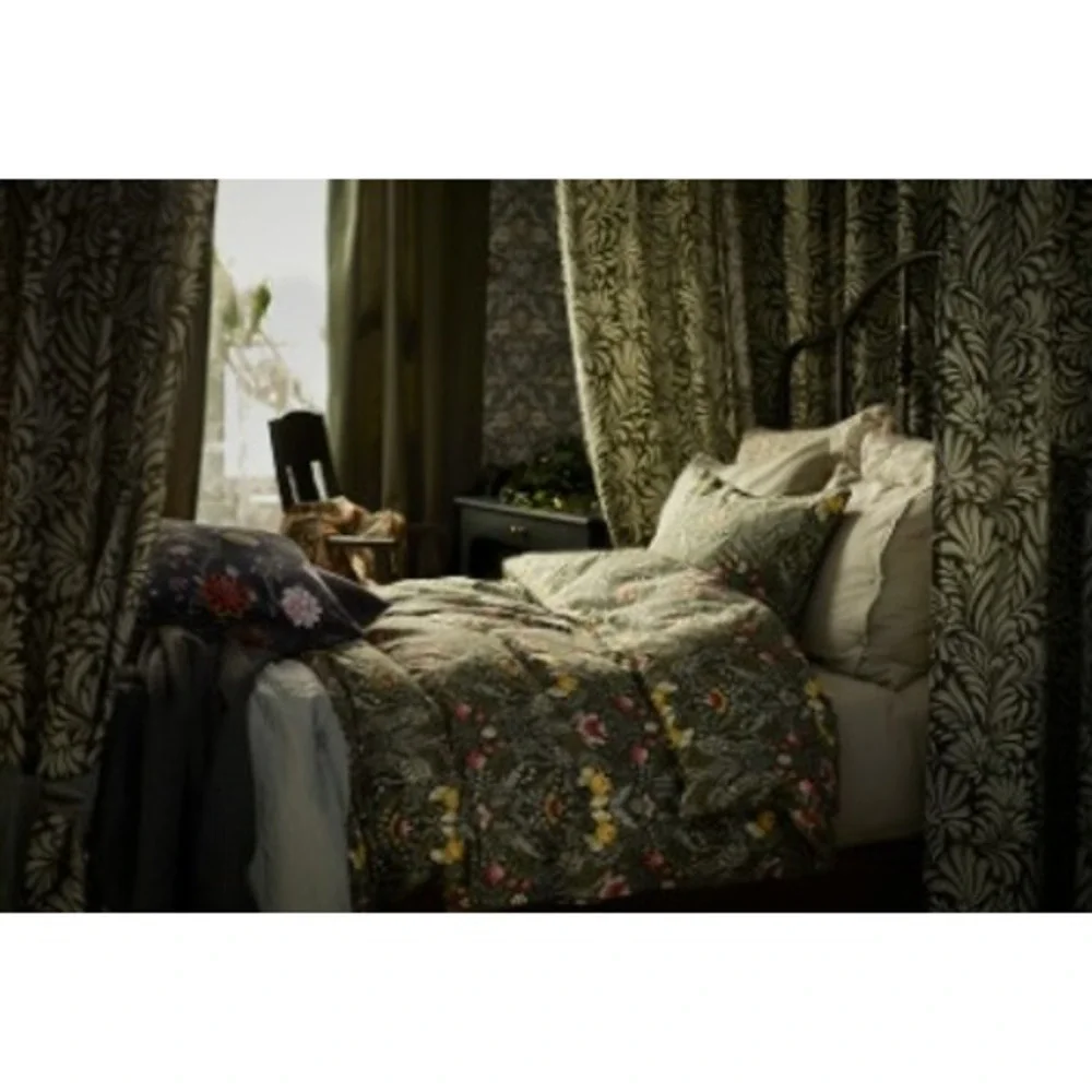 IKEA KARRDUNORT Duvet Cover Green Wildflowers Floral Full Queen Piped Edge